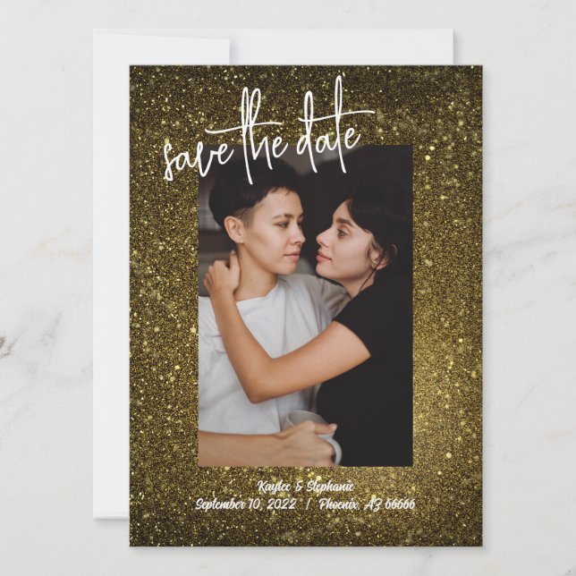 Cartes de Save the Date avec photo et paillettes d (Devant)