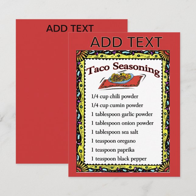 Cartes de séchage Taco, ajouter du texte (Devant / Derrière)