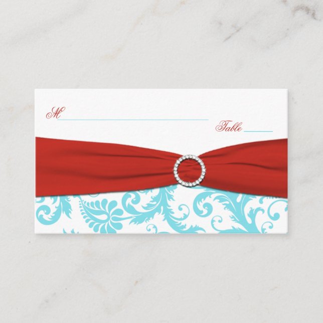 Cartes de sécurité Aqua, White et Red Damask (Devant)