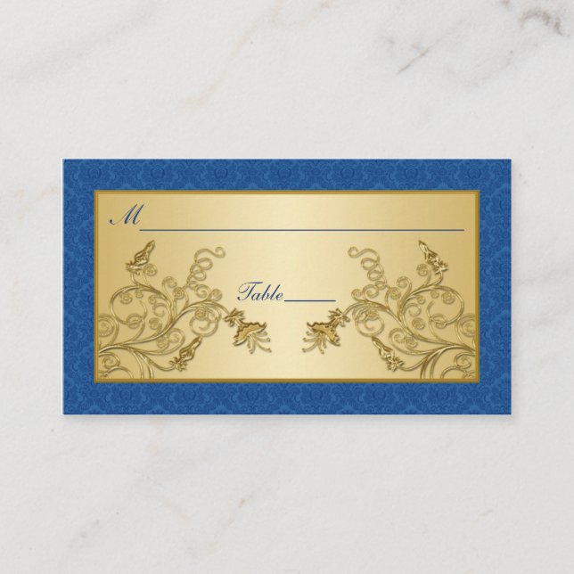 Cartes de sécurité bleu et or Floral (Devant)