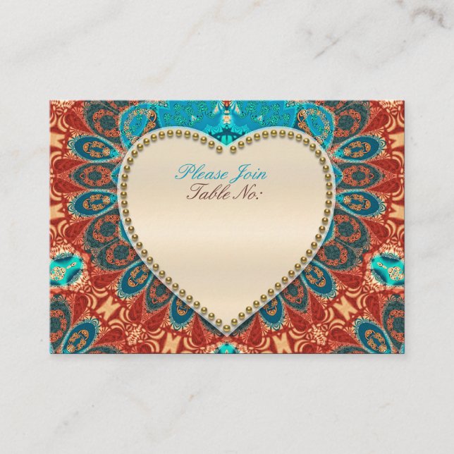 Cartes de Siège de Table de Mariage Paon Batik Aqu (Devant)