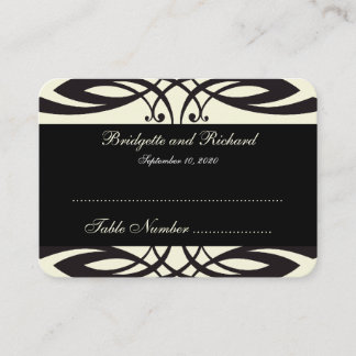 Cartes de siège Mariage Art déco en crème noire