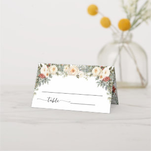 Cartes de Siège Mariage Fleurs Blanches Hiver Plié