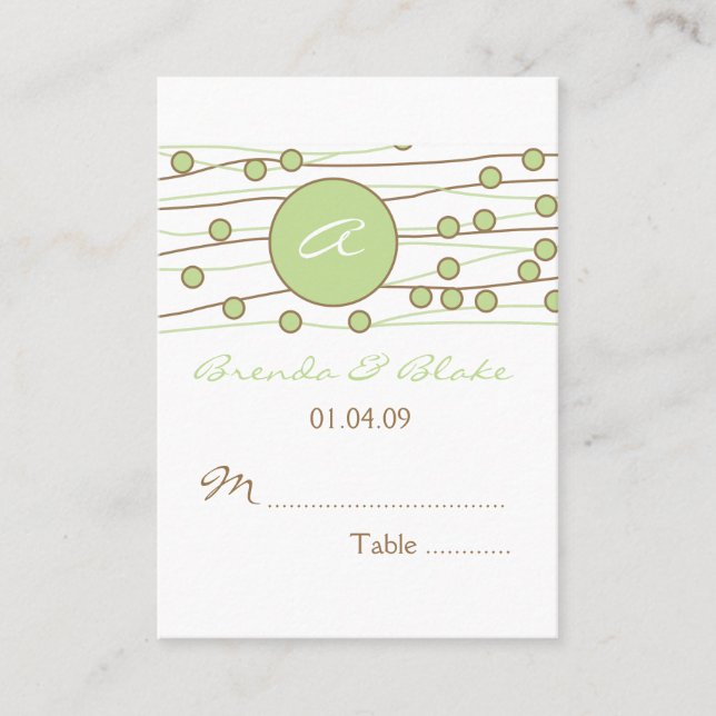 Cartes de siège pour Mariage Monogramme vert (Devant)