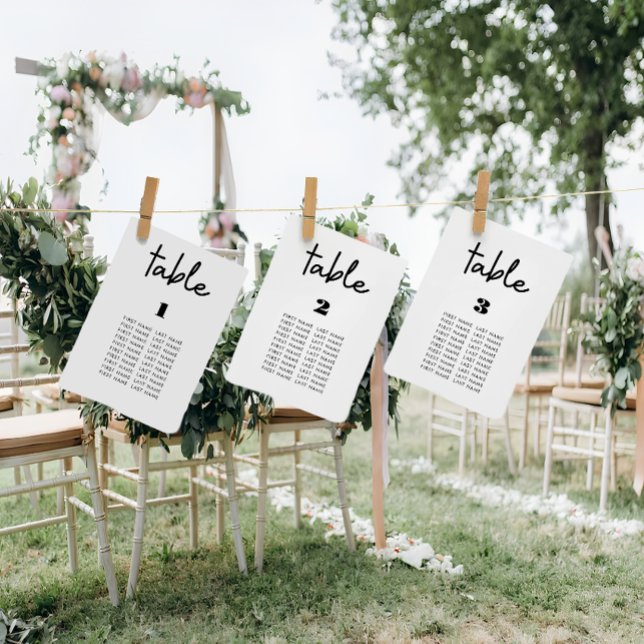 Cartes de sièges modernes et minimes en mariage bl (wedding seating chart cards)