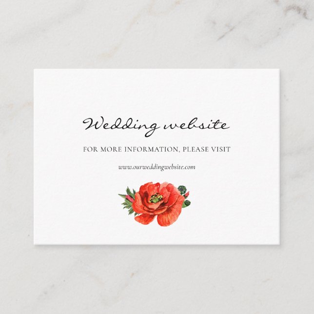 Cartes de site de mariage à l'aquarelle coquelicot (Devant)