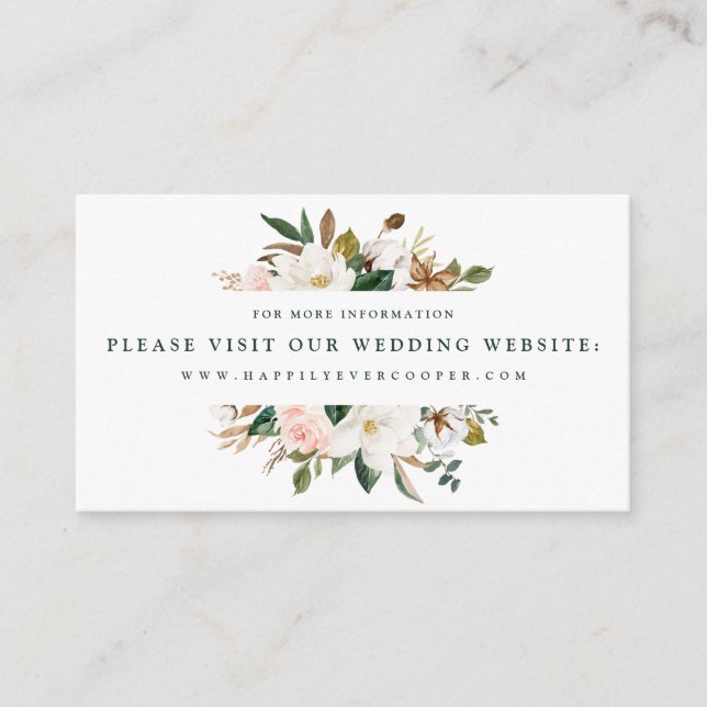 Cartes de site Web de mariage au magnolia aquarell (Devant)