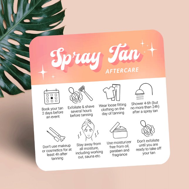 Cartes de soins après pulvérisation de bronzage gr (spray tan prep + aftercare instructions cards in trendy groovy style with your logo and custom text)