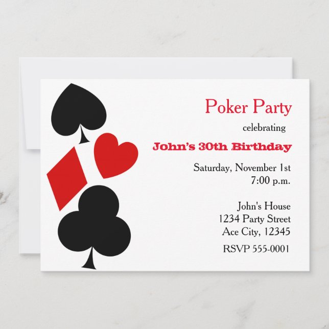 Cartes de suites de invitations de partie de poker (Devant)