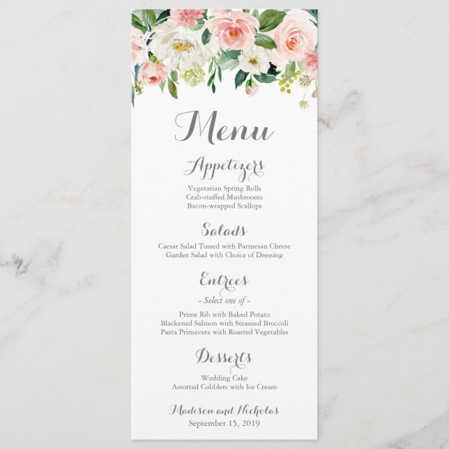Cartes de support de menu de mariage de fleur rose (Devant)