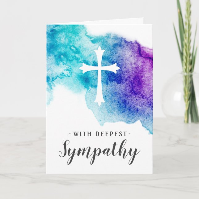 Cartes de Sympathie avec aquarelle d'aqua croix et (Devant)