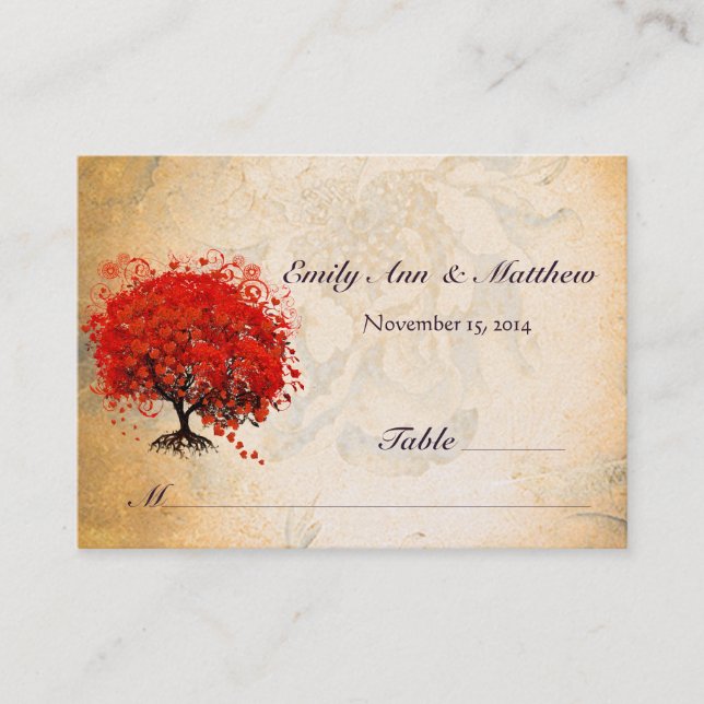 Cartes de table à feuilles de cœur rouge (Devant)