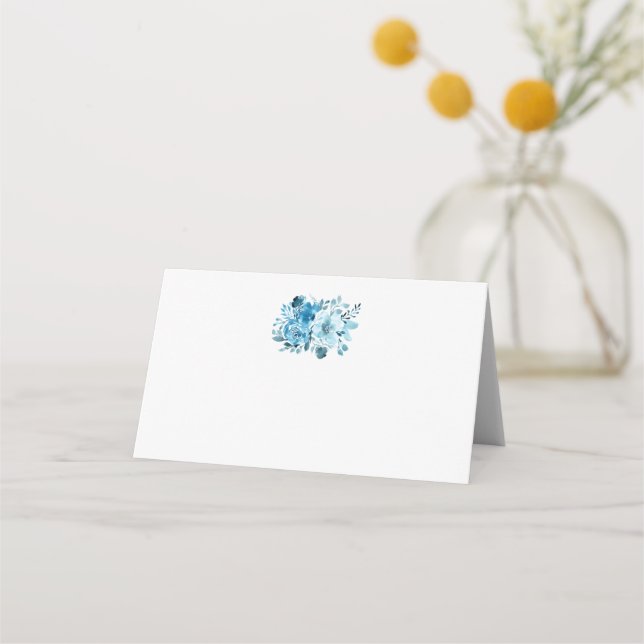 Cartes de table à fleurs bleues sous tente (Devant)