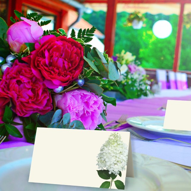 Cartes de table à tente Fleur d'hortensia blanc (Créateur téléchargé)