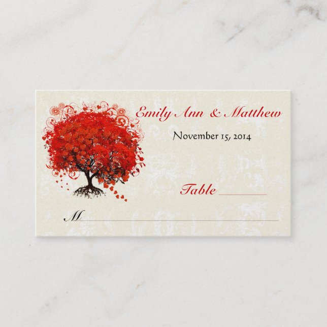Cartes de Table Arbre à Feuille de Coeur Rouge (Devant)
