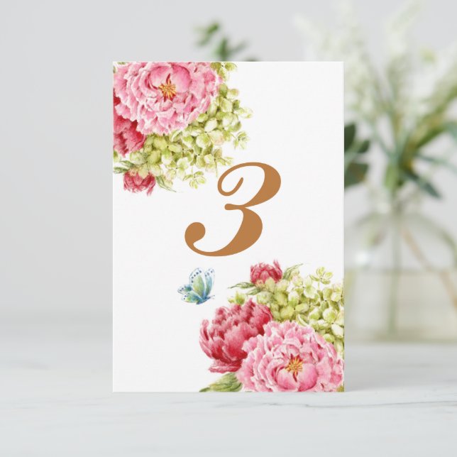 Cartes de table aux pivoines et hydrangeas N° 3 (Debout devant)
