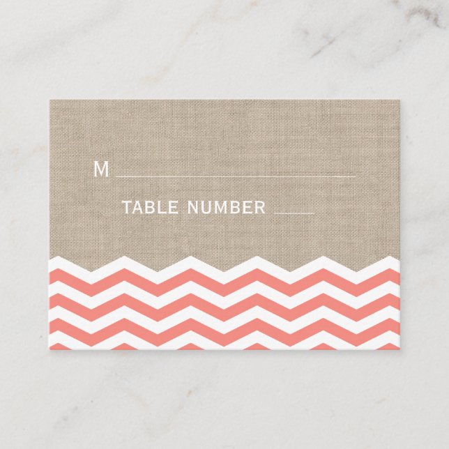 Cartes de table Chevrons Corail sur toile de jute (Devant)