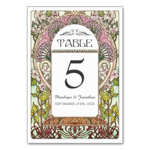 Cartes de table colorées Art Nouveau Mariage (Set 