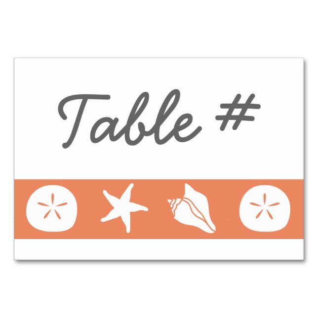 Cartes de table Coquillages d'été en corail (Devant)