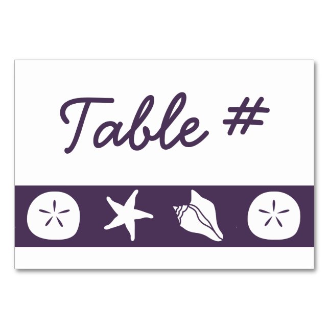 Cartes de table Coquillages d'été en violet (Devant)