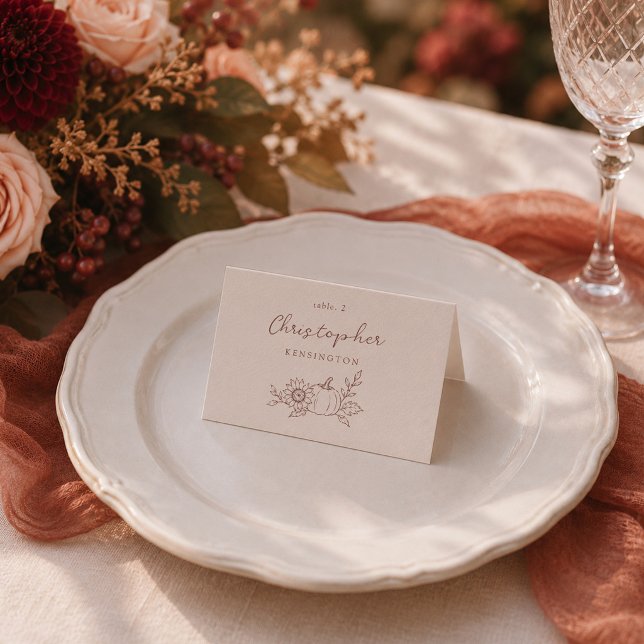 Cartes de table de citrouille automnales minimalis (Créateur téléchargé)