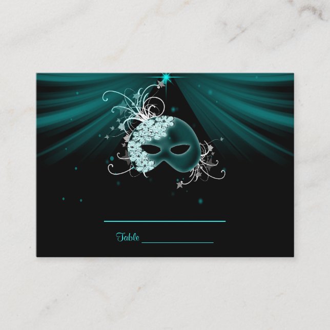 Cartes de table de fête masquée bleu sarcelle (Devant)