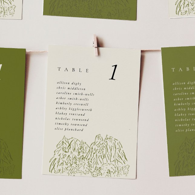 Cartes de table de mariage 5x7" du Parc national d (Yosemite National Park Mountain Range 5x7" Wedding Table Seating Chart Cards)