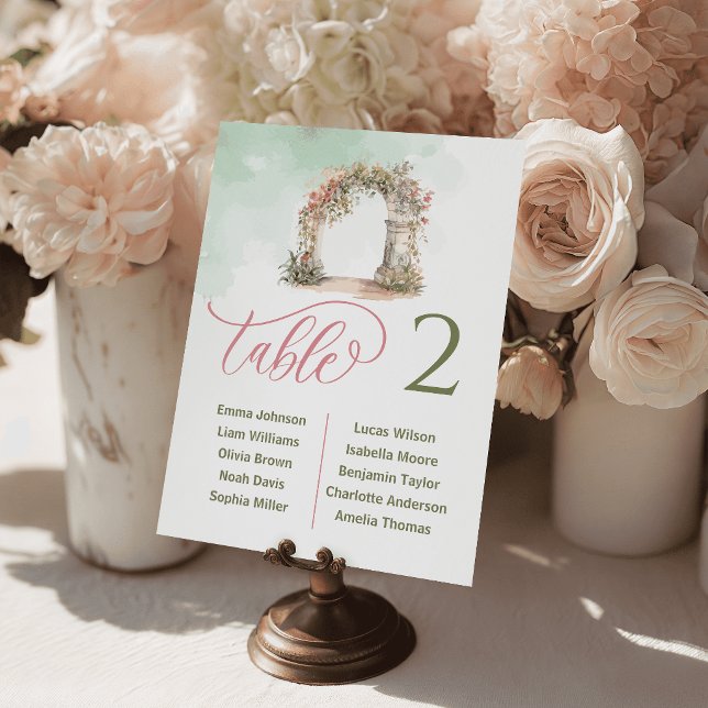 Cartes de Table de Mariage à Arche Florale Romanti (Romantic Floral Arch Wedding Table Cards Seating)