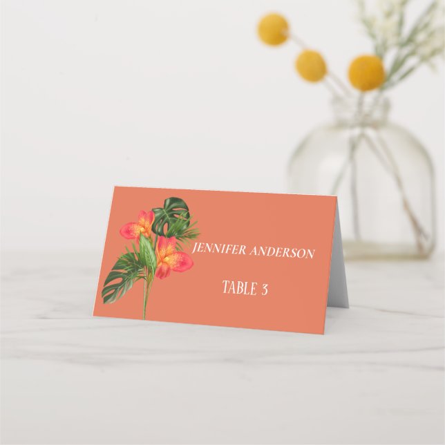 Cartes de table de mariage à fleurs orange en Rust (Devant)