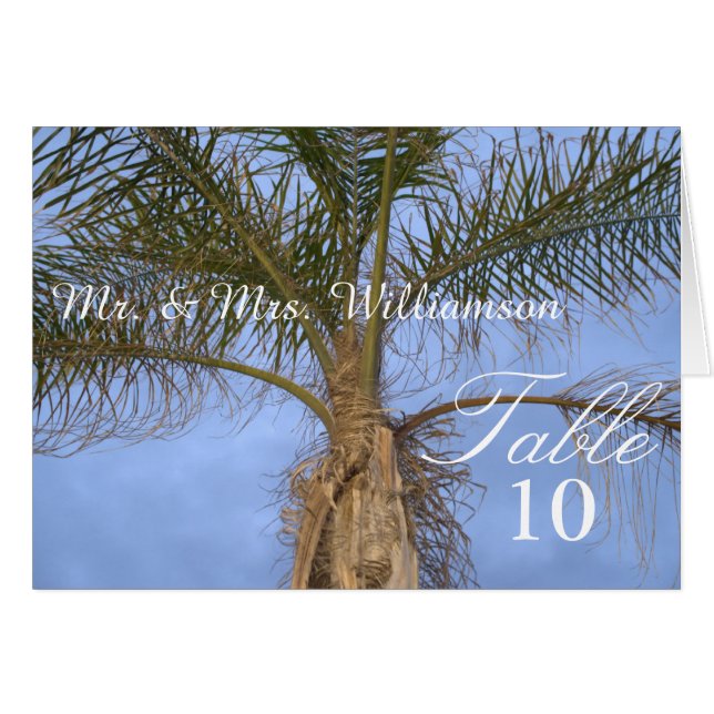 Cartes de table de mariage à la plage avec palmier (Devant Horizontal)