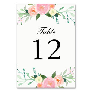 Cartes de table de mariage à l'aquarelle de fleurs