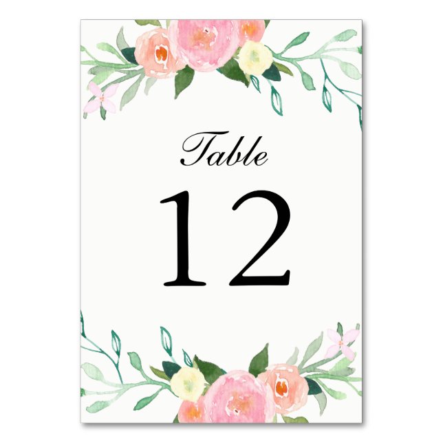 Cartes de table de mariage à l'aquarelle de fleurs (Par défaut)