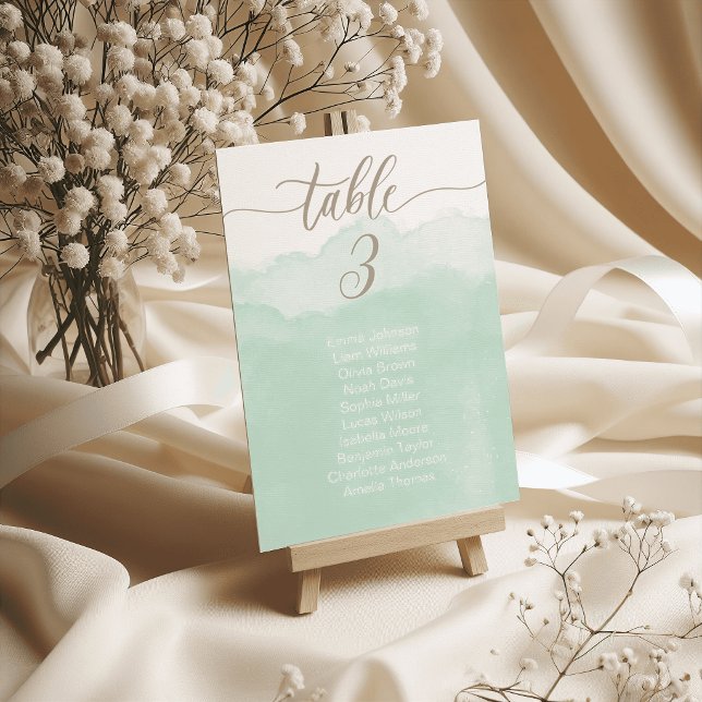 Cartes de table de mariage à l'aquarelle verte dou (Soft Green Watercolor Wedding Table Cards Seating)
