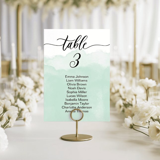 Cartes de table de mariage à l'aquarelle verte dou (Soft Green Watercolor Wedding Table Cards Seating)