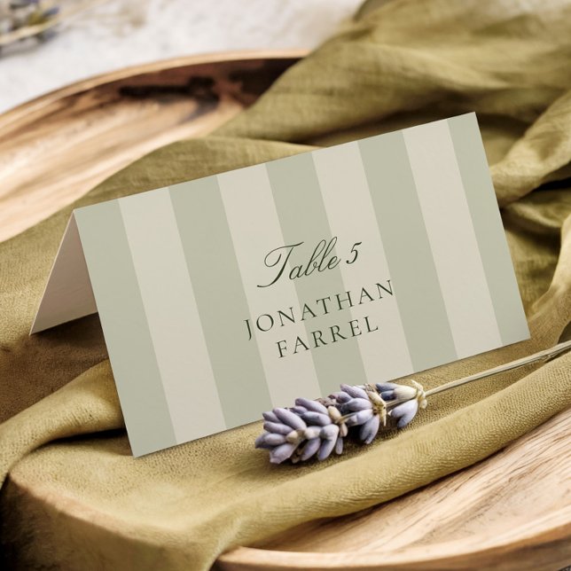Cartes de table de mariage à rayures vertes (Créateur téléchargé)