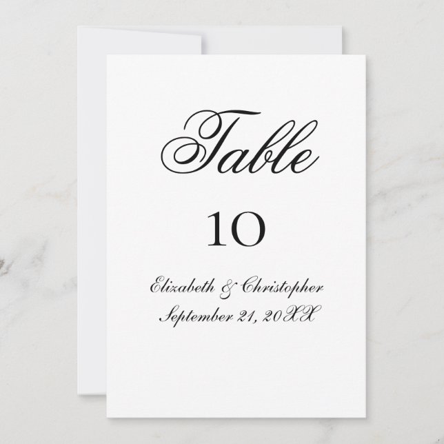 Cartes de table de mariage à script formel noir et (Devant)