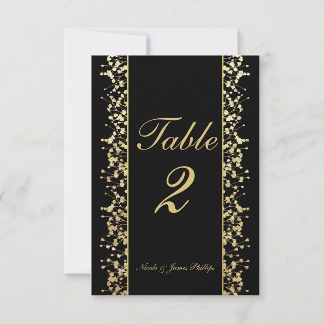 Cartes de table de mariage à souffle de bébé noir  (Devant)