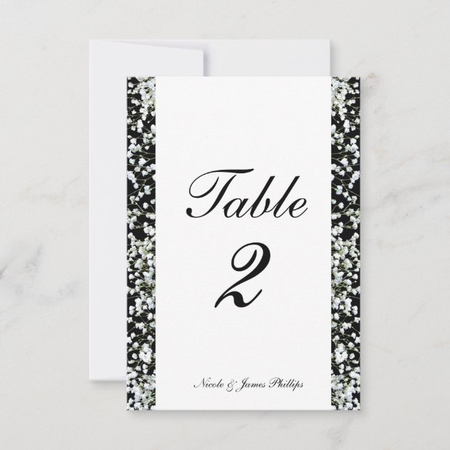 Cartes de table de mariage à souffle de bébé noir  (Devant)