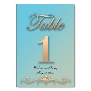 Cartes de table de mariage aquamarine et pêche