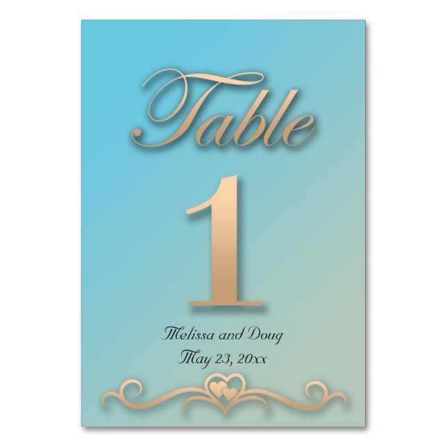 Cartes de table de mariage aquamarine et pêche (Par défaut)