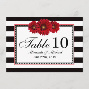 Cartes de table de mariage aux marguerites rouges 