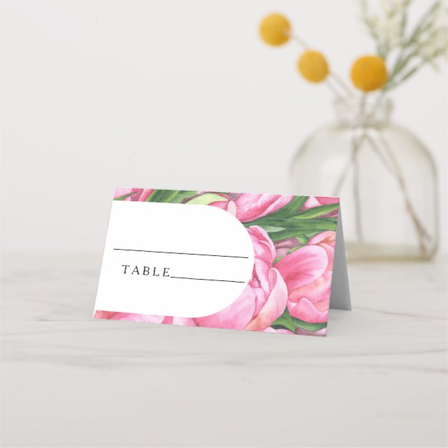 Cartes de table de mariage aux pivoines roses (Devant)