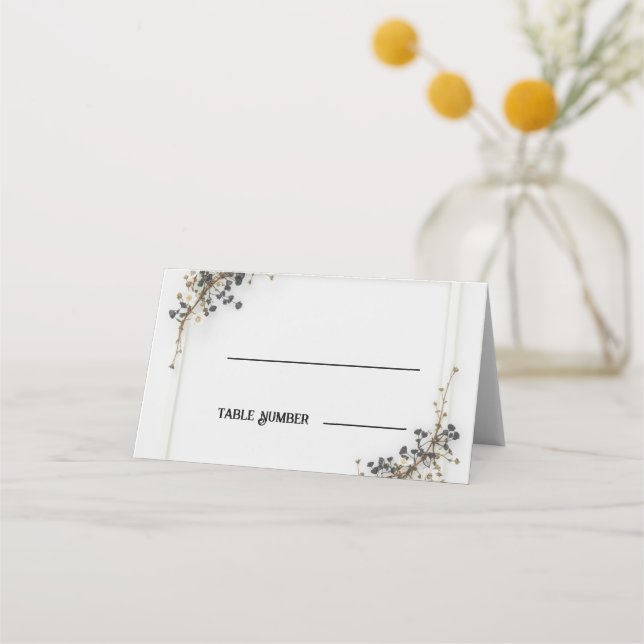 Cartes de table de mariage botanique moderne noir  (Devant)