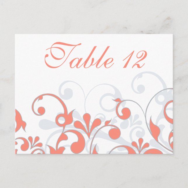 Cartes de table de Mariage corail, gris et blanc (Devant)