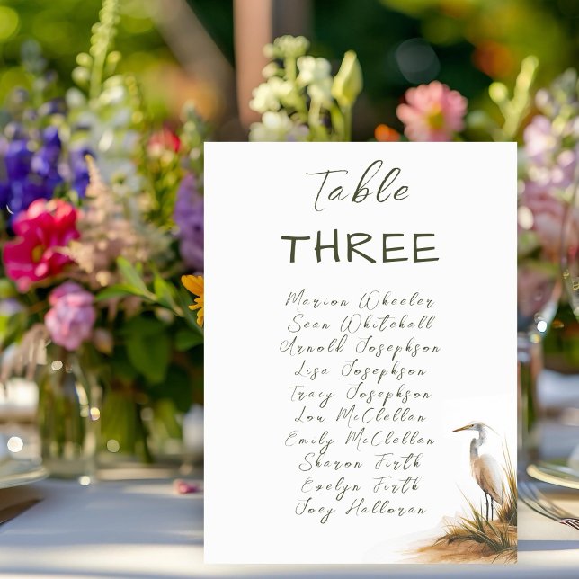 Cartes de table de mariage côtier Egret (Créateur téléchargé)