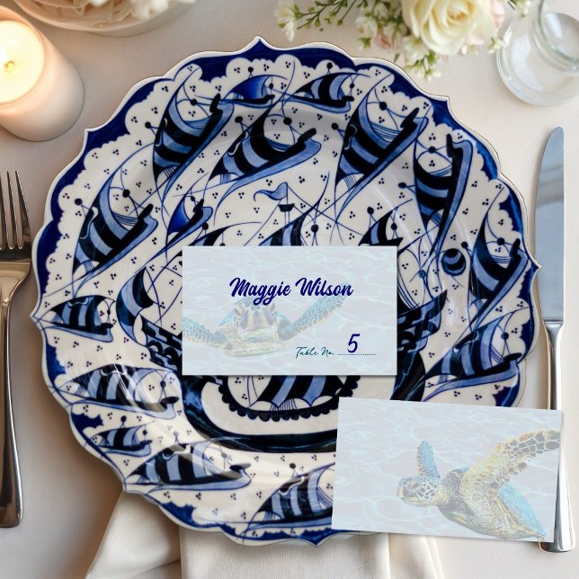 Cartes de table de mariage côtier Tortue de mer (Créateur téléchargé)