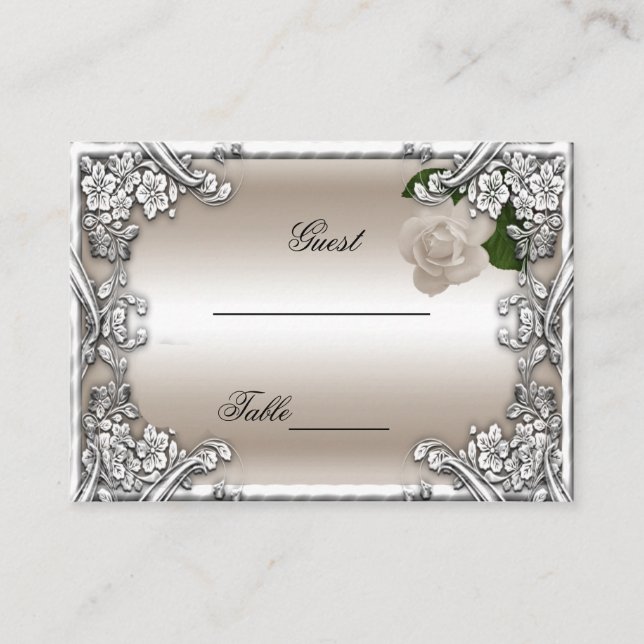 Cartes de table de mariage Crème Rose Argent Blanc (Devant)