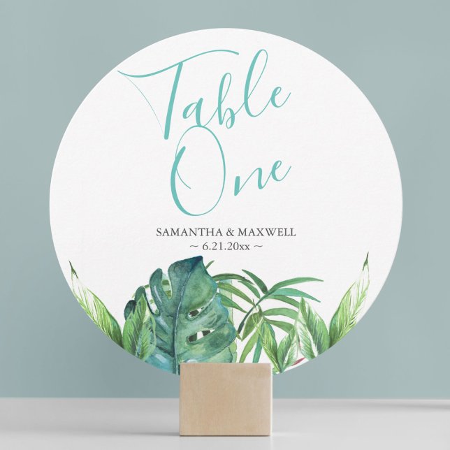 Cartes de table de mariage de plage de verdure tro (Destination Beach Wedding Table Cards Tropical Greenery )