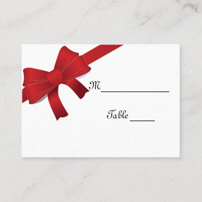 Cartes de table de mariage d'hiver à rubans rouges (Devant)