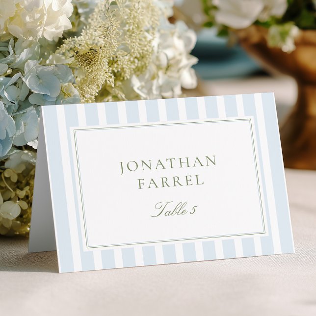 Cartes de table de mariage élégantes à rayures ble (Créateur téléchargé)